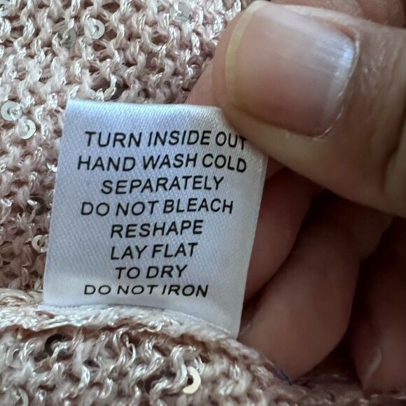 NY Collection Cardigan Women XS Open Weave Pink Sequins 3/4 Sleeve Barbie Core - Picture 10 of 13